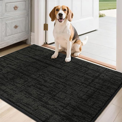 COSY HOMEER Door Mat,Dirt Trapper Entryway Rugs 24"x36",Non Slip Washable Entrance Mats,Absorbent Welcome Mat,Low Profile Dog Door Mats for Front Back Doomats and Wet Shoes,Black