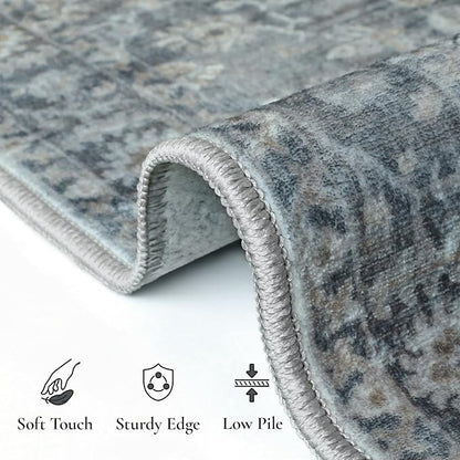 GENIMO Runner Rug 2x12 Non Slip Machine Washable Vintage Hallway Runner Rug, Low Pile Lightweight Rugs for Entryway, Hallway, Kitchen and Corridor, Ashen Taupe