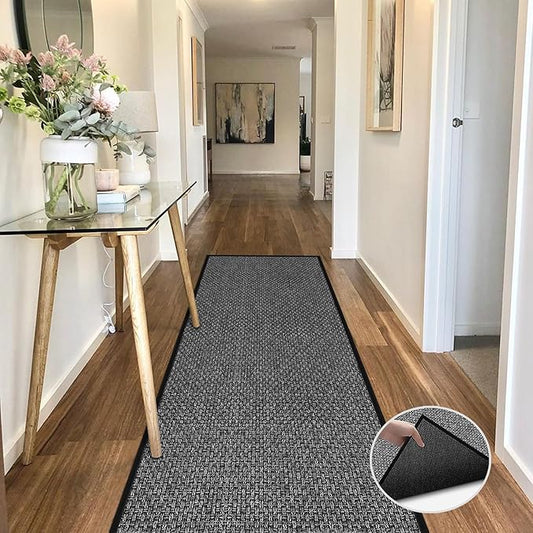 Hallway 10ft Runner Rug Non Slip, Water Absorbent Laundry Mat Black Kitchen Mat Sink Rug, Rubber Backed Indoor Entryway Rug Runner
