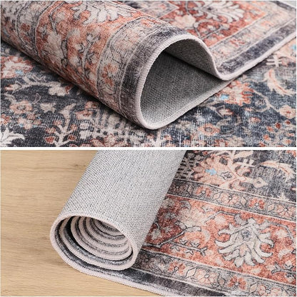 Dripex Vintage 5x7 Area Rugs - Large Washable Area Rug for Living Room Bedroom Oriental Medallion Floral Print Floor Carpet Low-Pile Indoor Soft Non-Slip Accent Rug Farmhouse Home Office Decor