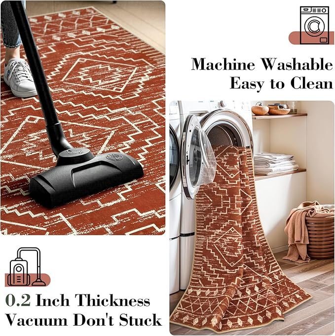 Wonnitar Moroccan 8x10 Area Rugs for Living Room, Washable Large Brown Rug for Bedroom, Non-Slip Soft Thin Stain Resistant Boho Tribal Floor Carpet for Dining Guest Room Office (Brown,8'x10')