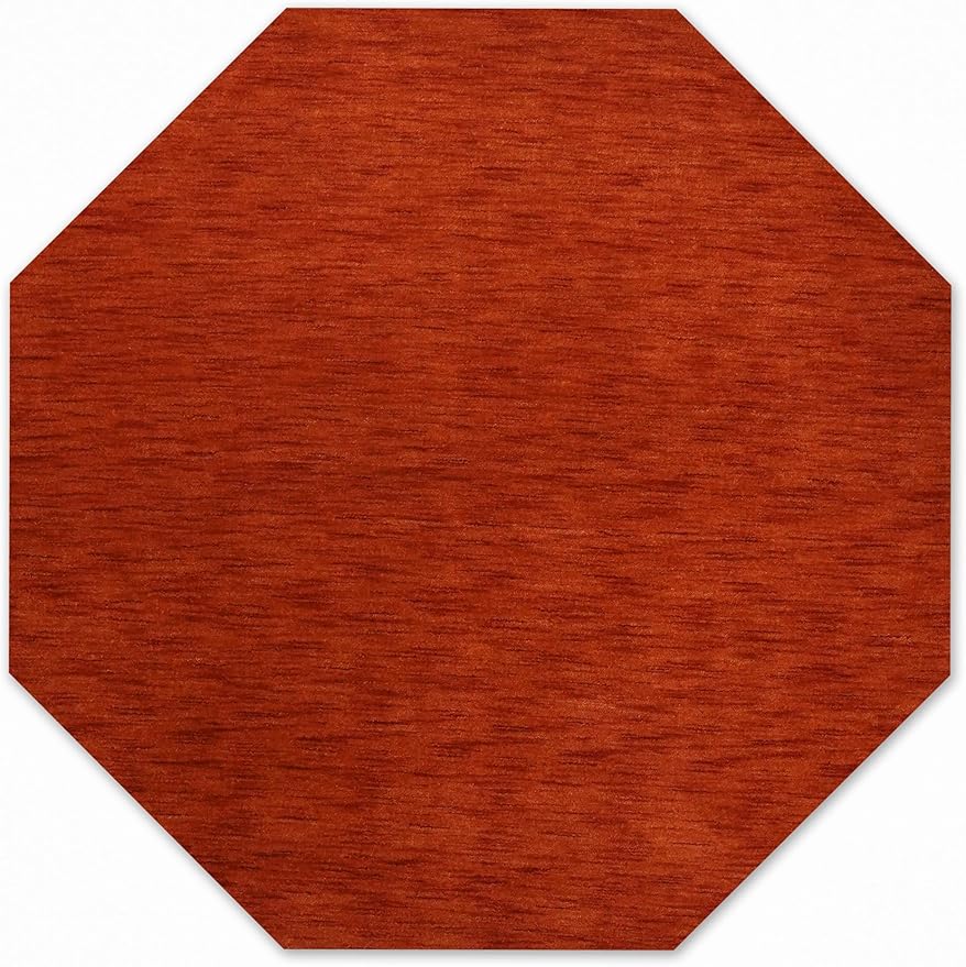 Hand Knotted Loom Wool ECO-Friendly Area Rugs - 10'x10', Octagon, Light Red Color, Solid Plain Design, High Pile Handmade Anti Skid Area Rugs for Living Room, Bed Room (L00111)