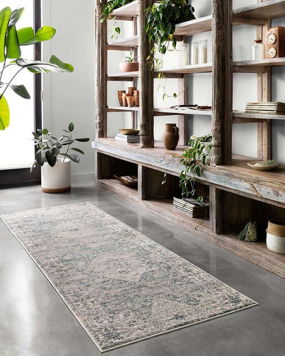 Loloi Teagan Collection TEA-04 Sky/Natural 2'-8" x 7'-6" Runner Rug, Large, Soft Neutral Rug, High-Traffic for Living Room, Bedroom, Home Office, Dining Area