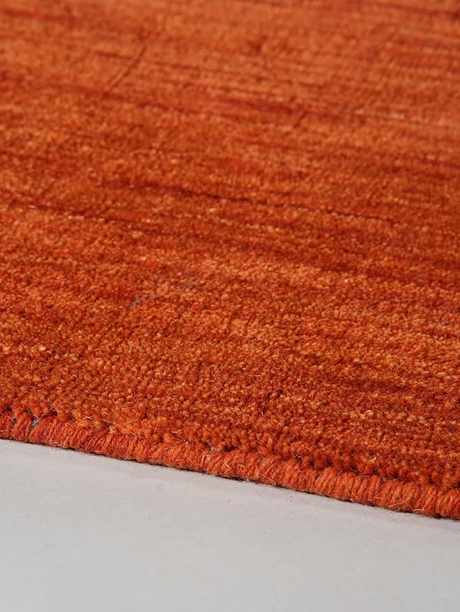 Hand Knotted Loom Wool ECO-Friendly Area Rugs - 8'x10', Rectangle, Light Red Color, Solid Plain Design, High Pile Handmade Anti Skid Area Rugs for Living Room, Bed Room (L00111)