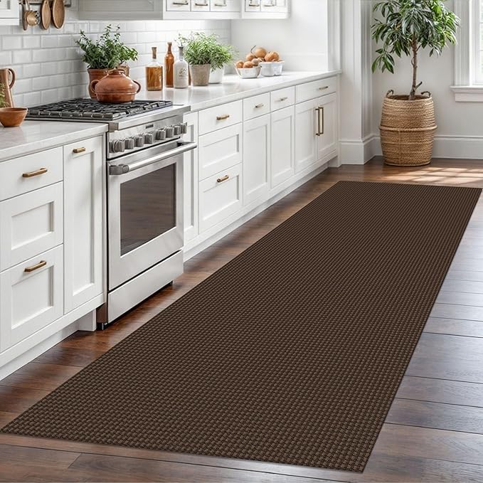 Braided Runner Rug 3x8 Ft Washable Runners for Hallways Non Slip Rubber Backed Kitchen Runners Cotton Entryway Runner Indoor, Woven Floor Carpet for Hall Kitchen Bedroom, Brown