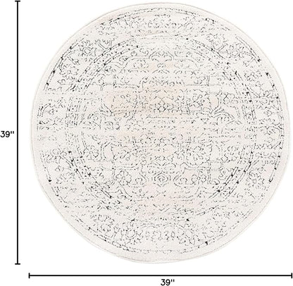 Unique Loom Isabella Collection Area Rug - Adjani (3' 3" Round, White/ Blue)