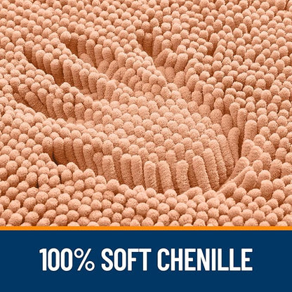 OLANLY Bathroom Rugs 24x16, Extra Soft Absorbent Chenille Bath Rugs, Rubber Backing Quick Dry, Machine Washable Bath Mats for Bathroom Floor, Tub and Shower, Home Decor Accessories, Peach