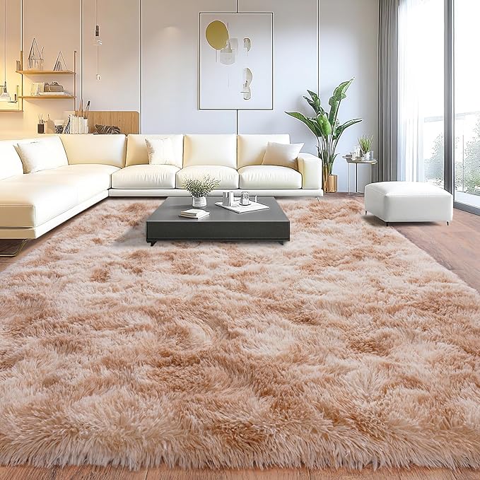 Upgrade Non-Slip Plush Rugs for Living Room, Soft Shaggy Carpets for Living Room, Fuzzy Rugs for Kids' Room, Perfect Decor for Modern Home Tie Dye Beige 8x10Feet
