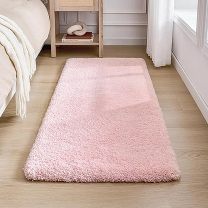 Bathroom Rugs 24x48 Non Slip Pink Fluffy Bath Mat for Bathroom Floor Washable Plush Luxury Bath Rug for Tub Soft Shaggy Absorbent Shower Sink Mat