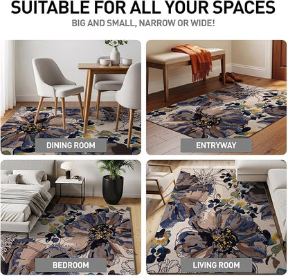Rugshop Cream Bright Flowers Non Slip Non-Shedding Runner Rug for Hallway, Kitchen and Entryway, 2'7" x 6'