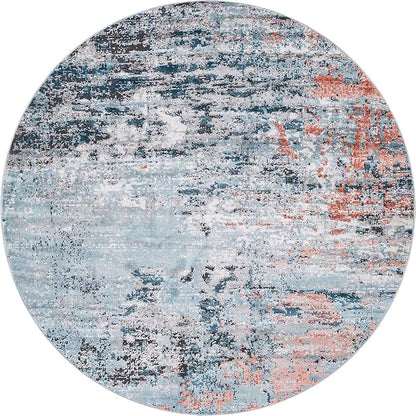 Rugs.com Leipzig Collection Round Rug – 7 Ft Round Multi Low-Pile Rug Perfect for Kitchens, Dining Rooms