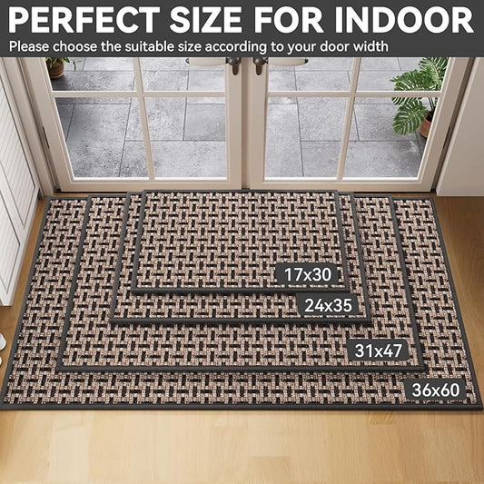Door Mat 17"x30", Dirt Resistant and Absorbent, Non-Slip Rubber Backing Floor Mats, Easy Clean Low-Profile Doormat for Entryway, Front Door, Inside Entrance, Black