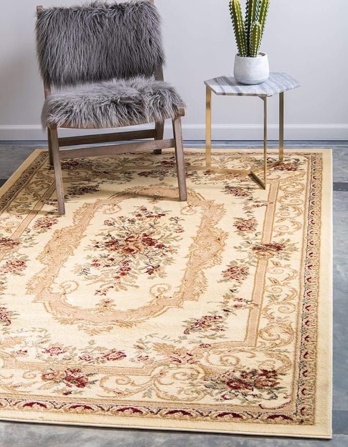 Unique Loom Versailles Collection Traditional Classic Floral Motif Area Rug (6' 0 x 9' 0 Rectangular, Ivory/ Tan)