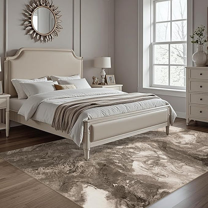 Abstract 5x7 Area Rugs: Modern Washable Rug for Living Room Bedroom Dining Room Indoor - Thin Low Pile Non-Slip Large Carpet - Beige Brown