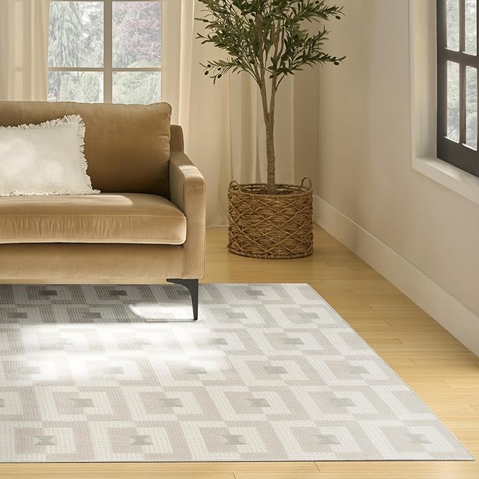 Nourison Nordic Ivory Beige 8' x 10' Scandinavian Area Rug - Easy Cleaning, Non Shedding, Bed Room, Living Room, Dining Room, Kitchen (8' x 10')