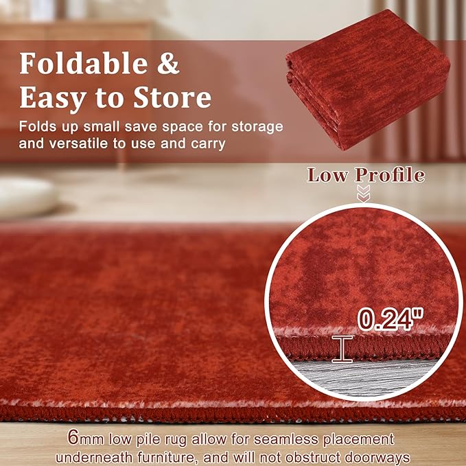 RUGSREAL Solid Color Rug for Living Room 8x10 Large Washable Bedroom Rug with Rubber Backing Low-Pile Modern Contemporary Indoor Area Rug Home Office Throw Carpet for Dining Room, 8' x 10' Red