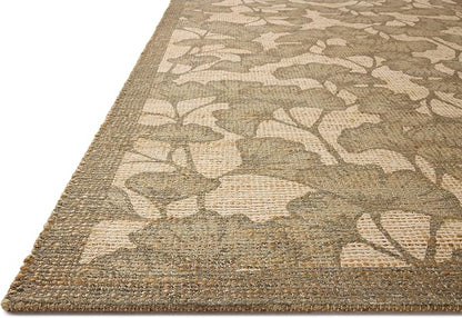 Loloi Chris Loves Julia Rue Collection RUE-02 Olive/Sage 8'-6" x 11'-6" Area Rug Jute Neutral Floral Living Room Bedroom Rug