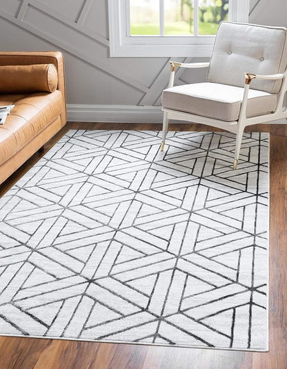 Rugs.com Lattice Trellis Collection Rug – 3' x 5' White Low-Pile Rug Perfect for Living Rooms, Large Dining Rooms, Open Floorplans