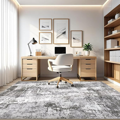 Large Area Rugs 12x15 Living Room: Washable Large Abstract Modern Soft Stain Resistant Indoor Floor Rugs Non-Slip Accent Carpet for Bedroom Nursery Playroom Office Dining Room Home House- Black Grey