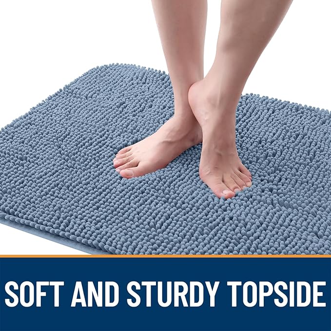 OLANLY Dog Door Mat for Muddy Paws 70x35, Absorbs Moisture and Dirt, Absorbent Non-Slip Washable Doormat, Quick Dry Chenille Mud Mat for Dogs, Entry Indoor Entryway Carpet for Inside Floor, Airy Blue