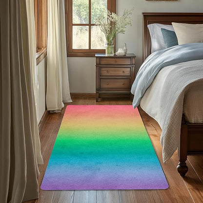 Rainbow Washable 3x5 Area Rugs for Living Room, Thin Low Pile Contemporary Carpet, Non-Slip Base Lightweight Rug