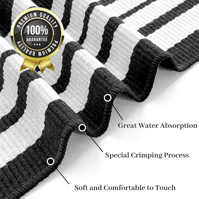 KOZYFLY Black and White Striped Doormat 2x3 Ft Small Area Rug Cotton Front Porch Rug Washable Outdoor Rug Farmhouse Layered Front Door Mat for Front Door Entryway Patio Porch