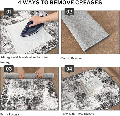 Modern Abstract Hallway Runner Rug, Black Grey 2x8 Runner Rug, Washable Kitchen Runner Non-Slip Soft Thin Print Faux Wool Carpet for Entryway Bedroom Laundry Room Indoor