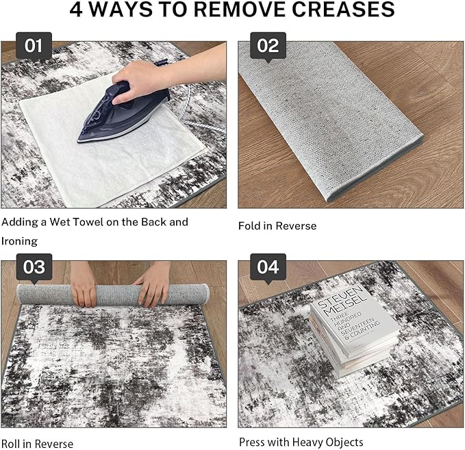 Modern Abstract Small Area Rug Indoor 3x5 Washable Rug Non-Slip Soft Black Grey Entryway Rug Kitchen Mats Thin Print Faux Wool Floor Carpet Throw Rugs for Entrance Bedroom Home Decor