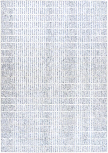 Hand-Tufted 100% Wool Area Rug – Unique Modern Geometric Grid Pattern, Soft Plush Textured Carpet for Living Room, Bedroom, Dining Room & Entryway (Blue, 3' x 5')
