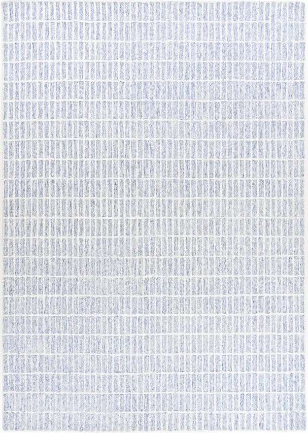 Hand-Tufted 100% Wool Area Rug – Unique Modern Geometric Grid Pattern, Soft Plush Textured Carpet for Living Room, Bedroom, Dining Room & Entryway (Blue, 2.6' x 8')