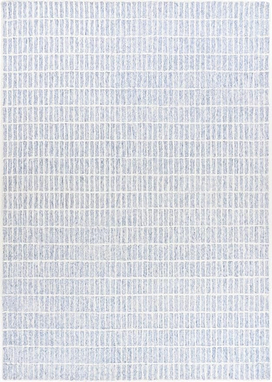 Hand-Tufted 100% Wool Area Rug – Unique Modern Geometric Grid Pattern, Soft Plush Textured Carpet for Living Room, Bedroom, Dining Room & Entryway (Blue, 4' x 6')