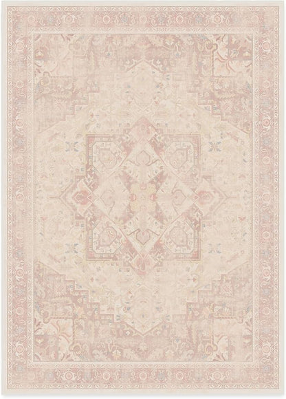 RUGGABLE Washable Area Rug – Kamran Soft Pink 10x14, Stain-Resistant, Non-Slip – Large Machine Washable Rugs for Living Room, Bedroom, Hallway, Entryway & Office–with Standard Pad
