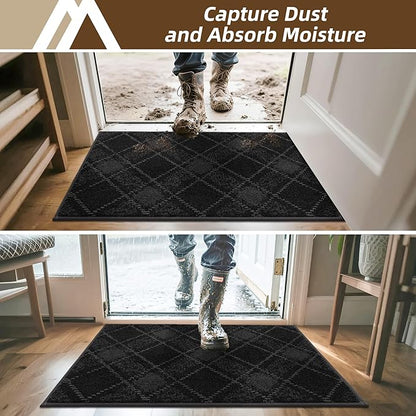 COSY HOMEER Plaid Door Mat 24" x 36",Dirt Trapper Entryway Rugs,Non-Slip Washable Farmhouse Doormat,Low Profile Welcome Mats for Paws Black