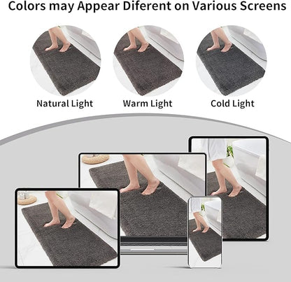 Bathroom Runner Rug 24x70 Dark Grey Non Slip Fluffy Long Bath Mat for Bathroom Floor Washable Plush Luxury Bath Rug for Tub Absorbent Shower Sink Mat Bedside Rug