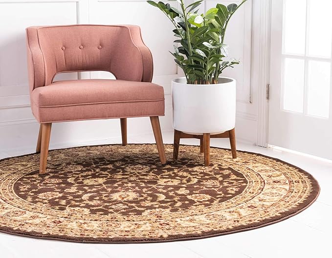 Unique Loom Voyage Collection Traditional Oriental Classic Intricate Design Area Rug (8' 0 x 8' 0 Round, Brown/Ivory)