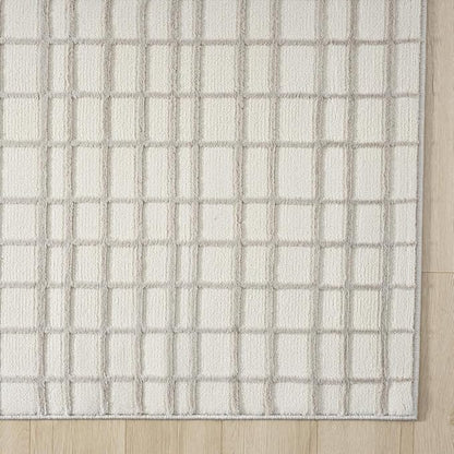 Abani Cream Grid Textured Area Rug - 8' x 10' - Chunky, Plush and Soft Washable Carpet - Perfect for Living Room & Bedroom - Plush Deco Collection