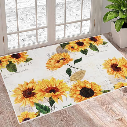 Sunflower Area Rug - 2' x 3' Vintage Oil Painting Artwork Small Rug Doormat Vintage Floral Non-Slip Washable Low-Pile Floor Carpet for Living Room Bedroom Dinning Room Kitchen Bathroom