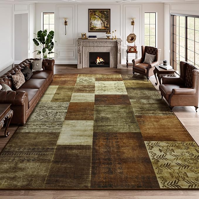 DweIke Washable Area Rugs for Living Room, 4x6 Soft Bedroom Rugs, Geometric Print Non-Slip Modern Rug, Stain Resistant Throw Carpets for Office Nursery Dining Room Home Dorm Decor, Brown