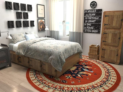 Unique Loom Taftan Collection Border Geometric Tribal Inspired Design Area Rug (8' 0 x 8' 0 Round, Terracotta/ Ivory)