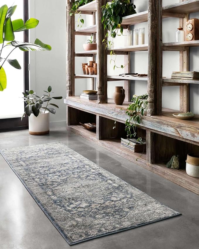 Loloi Teagan Collection TEA-01 Denim/Mist 9'-9" x 13'-6" Area Rug, Large, Soft Neutral Rug, High-Traffic for Living Room, Bedroom, Home Office, Dining Area