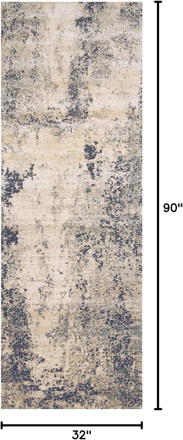 Loloi Teagan Collection TEA-07 Natural/Denim 2'-8" x 7'-6" Runner Rug, Large, Soft Neutral Rug, High-Traffic for Living Room, Bedroom, Home Office, Dining Area