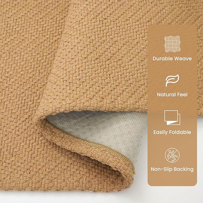 Braided Runner Rug 2x5 Ft Washable Runners for Hallways Kitchen Runner Rug with Rubber Backing Cotton Entryway Runner Indoor, Woven Floor Carpet for Hall Kitchen Bedroom, Warm Tan