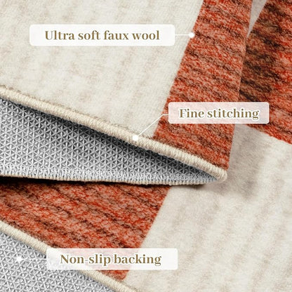 LIVEBOX 8x10 Area Rugs for Living Room, Checkered Non-Slip Washable Rugs, Farmhouse Neutral Classic Halloween Pattern Large Boys Area Rug for Bedroom, Carpet for Dining Room Office(Orange,8'x10')