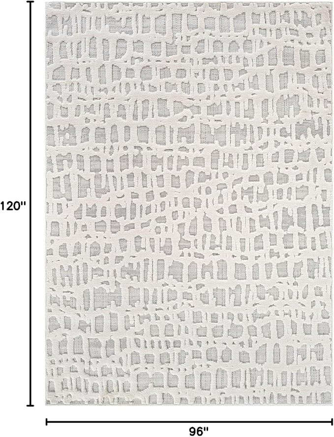Beverly Rug Micro Loop Area Rug Gray/White 8x10 Abstract Modern Luxury Irregular Grid Durable Soft Indoor Rugs for Living Dining Room Office Stain Resistant Non Shedding Casual Indoor Carpet 8 x 10
