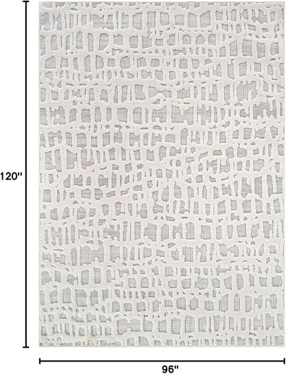 Beverly Rug Micro Loop Area Rug Gray/White 8x10 Abstract Modern Luxury Irregular Grid Durable Soft Indoor Rugs for Living Dining Room Office Stain Resistant Non Shedding Casual Indoor Carpet 8 x 10