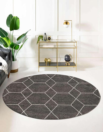 Unique Loom Trellis Frieze Collection Area Rug - Geometric (12' Round Dark Gray/Ivory)