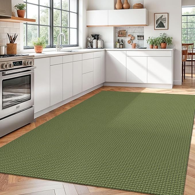 Braided Area Rug 5x7 Ft Washable Rugs for Living Room Non Slip Bedroom Rugs Boho Dining Room Rug Cotton Living Room Woven Floor Carpet for Nursery Playroom, Green