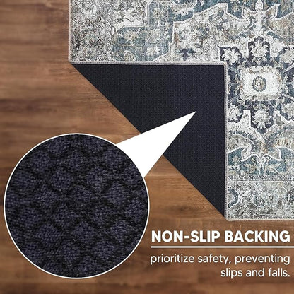 Keen Home Design 5x7 Rug - Machine Washable Area Rug with Non-Slip Backing, Ideal for Living Room, Dining Room, Bedroom - Vintage, Easy Clean, Durable, Low Pile - (5' x 7')