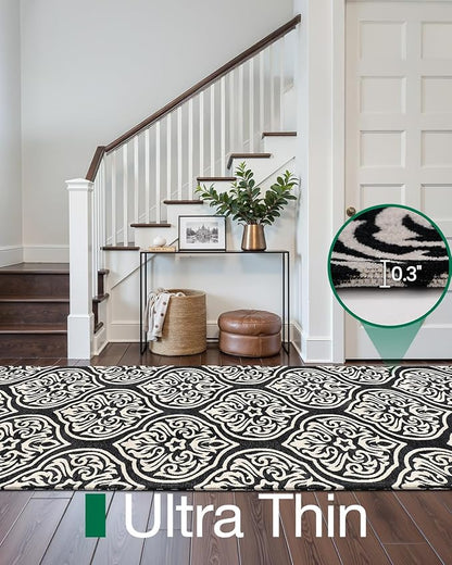 LUMI Washable Low-Pile Runner Rug Non Slip for Hallway, 2.3x8 Soft Carpet Absorbent Waterproof, Modern Black Area Mat Indoor High Traffic for Living Room, Entryway, Laundry