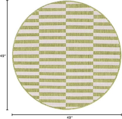 Unique Loom Outdoor Striped Collection Area Rug - Striped (4' 1" Round, Green/Ivory)